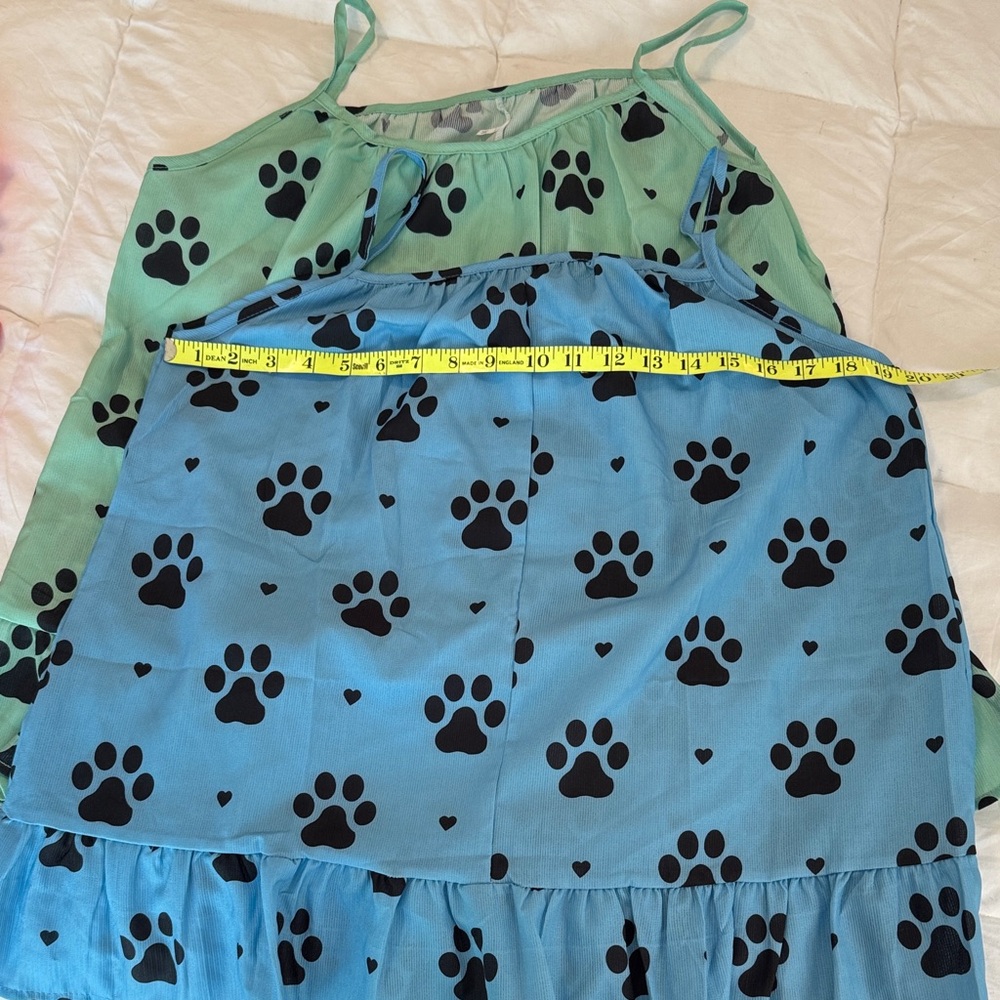 2 Green and Blue Paw Print Pajama Tops Medium
